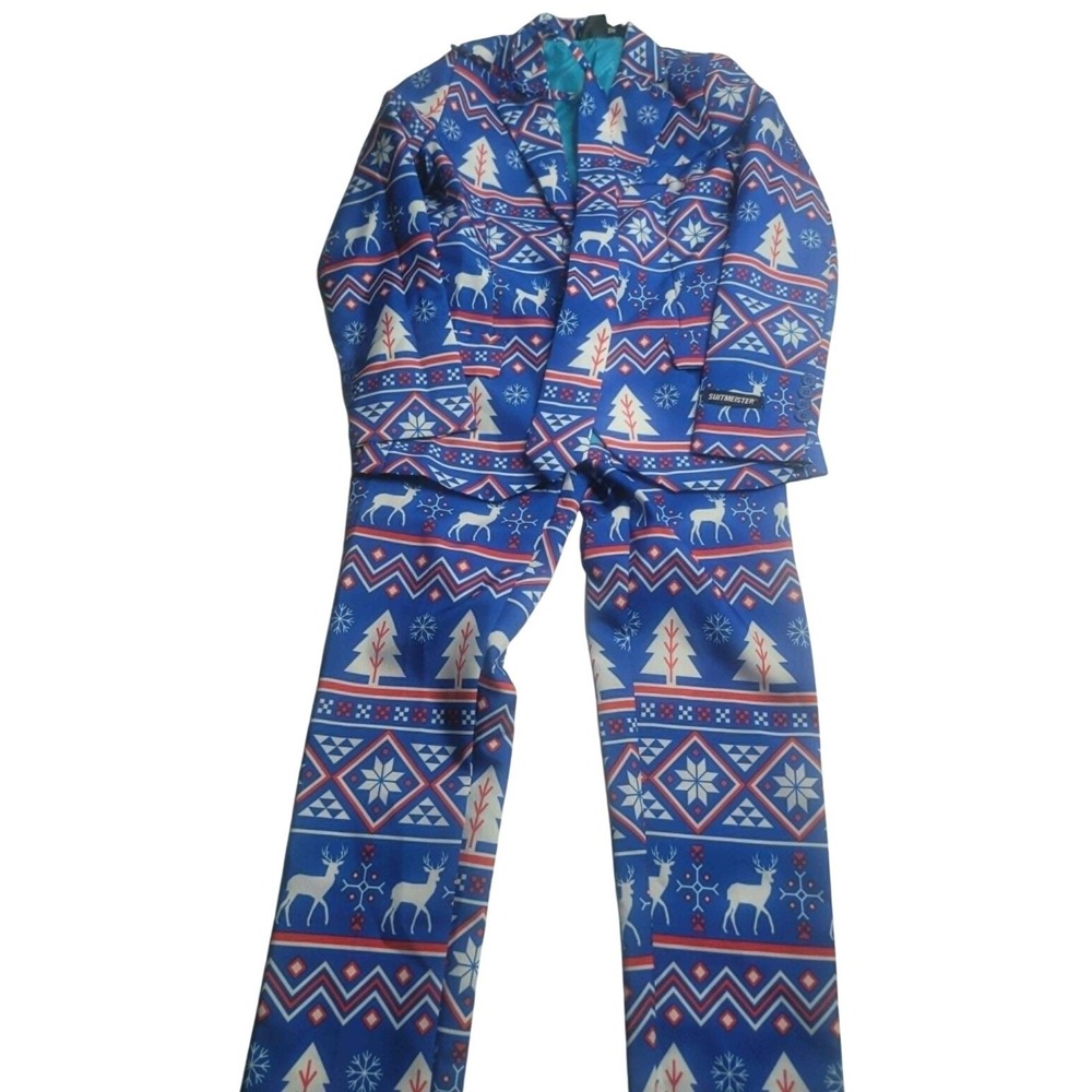 Suitmeister Christmas‎ Blue Nordic 2 Piece Suit + Tie Boy's 12-14Y Holiday